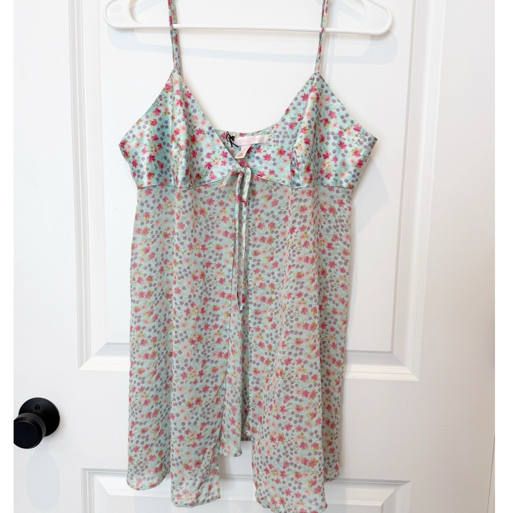 Victoria Secret Y2K Boho Floral Sheer Top Large Festival Open Front Fairy Bow